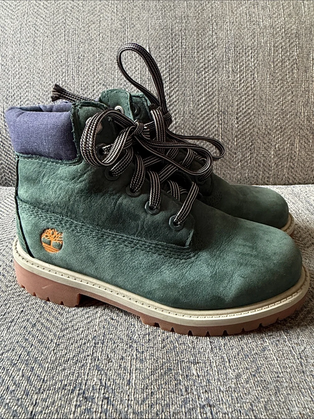 Youth Timberland® Premium 6-Inch Dark Green Nubuck Waterproof Boot Size: 13
